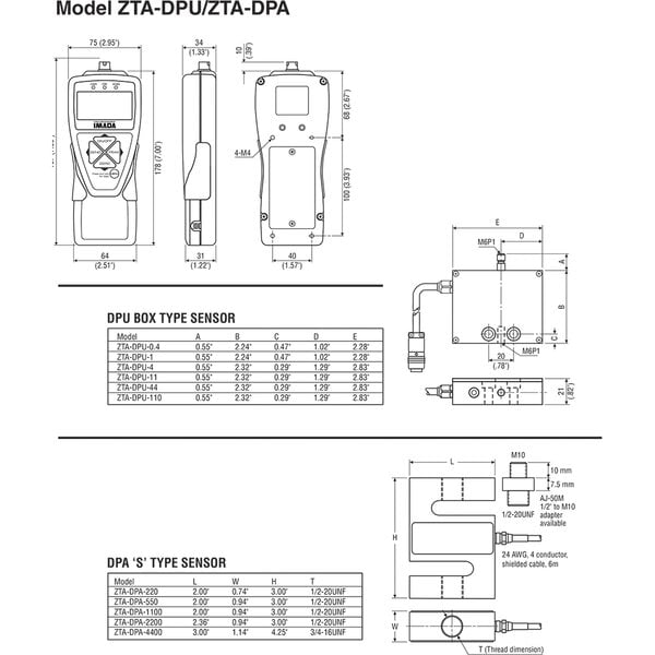 Imada ZTA-DPU-Series Dinamómetro digital con sensor remoto