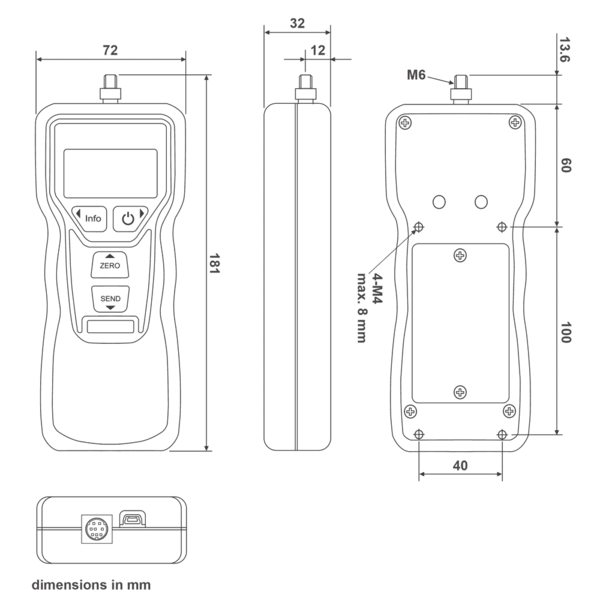 Imada DSV-0.4A Vector Force Gauge, 7 ozf / 200 g / 2 N Capacity