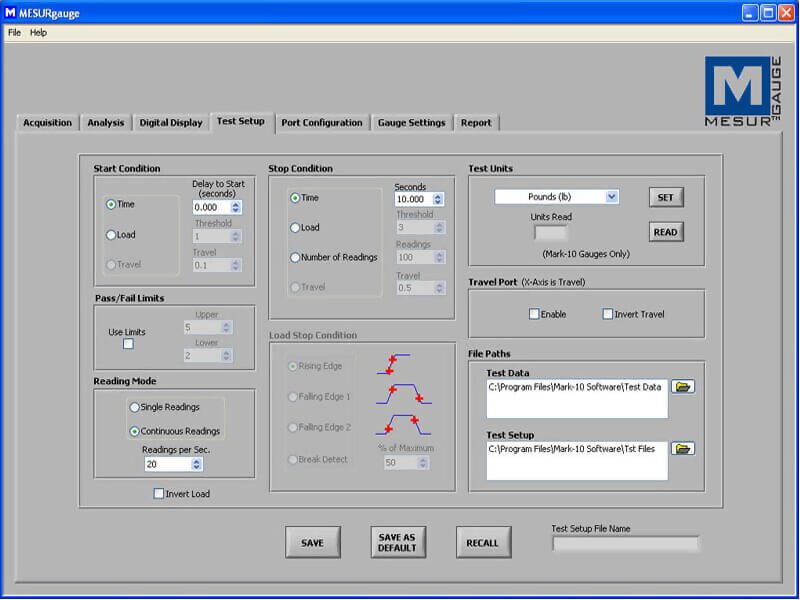 Mark-10 MESURgauge Plus Software de Análisis de Carga y Recorrido