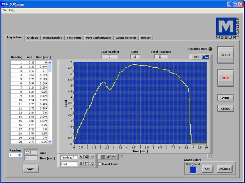 Mark-10 MESURgauge Plus Software de Análisis de Carga y Recorrido