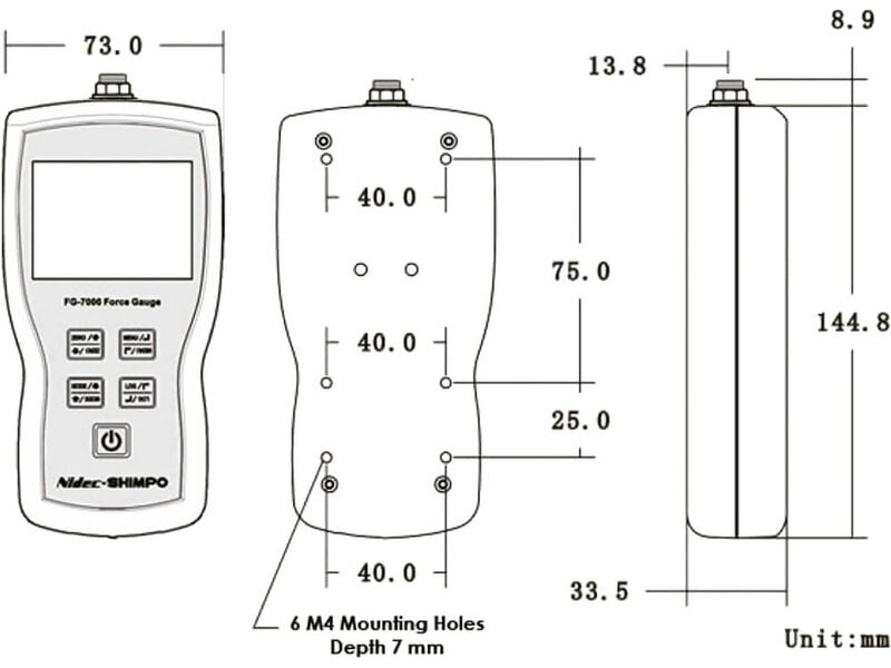 Shimpo FG-7000L-M-50 Digital Force Gauge with remote Mini-Ring Type Load Cell 11,000 lb (50 kN), Data Output